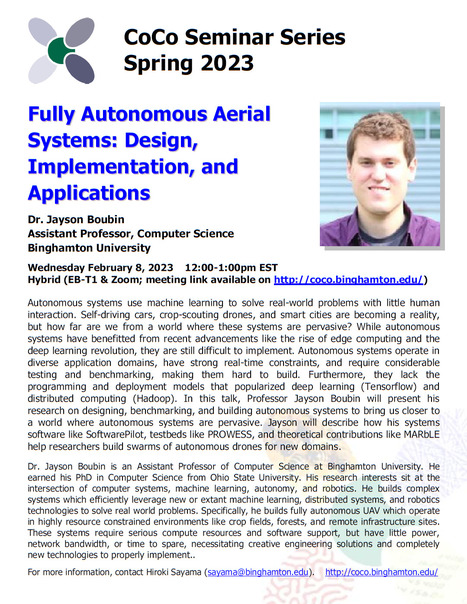 Next CoCo seminar by Jayson Boubin on February 8th | Binghamton Center of Complex Systems (CoCo) | Scoop.it