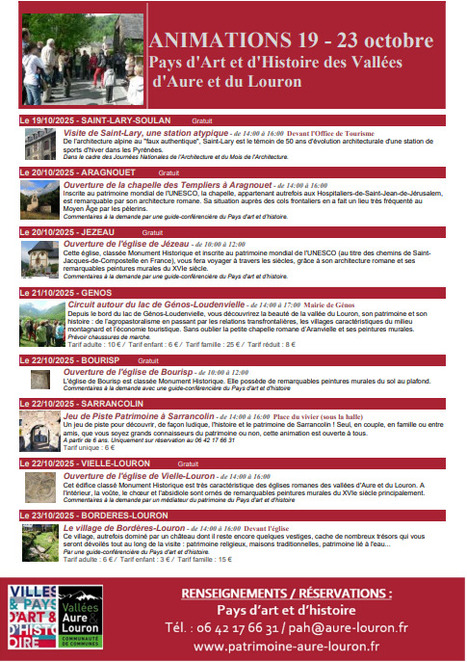 Animations du Pays d'Art et d'Histoire du 19 au 23 octobre | Vallées d'Aure & Louron - Pyrénées | Scoop.it