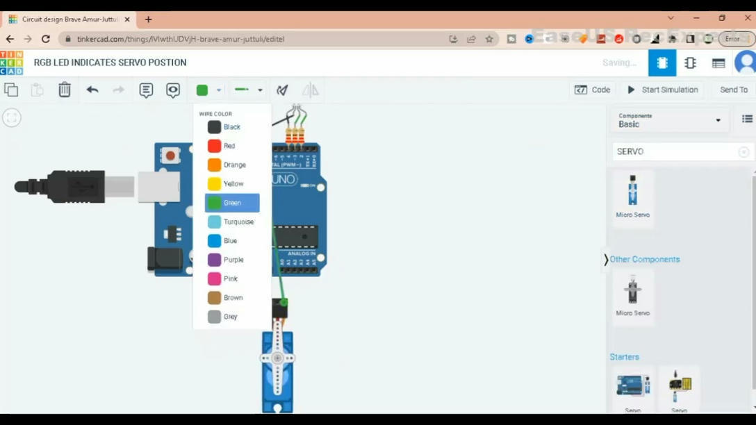RGB led indicates servo motor position using ar...