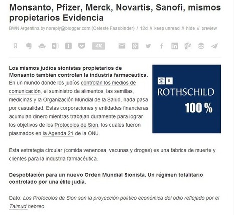 Los mismos judíos sionistas propietarios de Monsanto también controlan la industria farmacéutica. | PIENSA en VERDE | Scoop.it