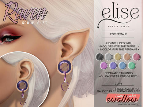 Raven Earrings For Swallow Ears May 2022 Group Gift by elise | Teleport Hub - Second Life Freebies | Second Life Freebies | Scoop.it