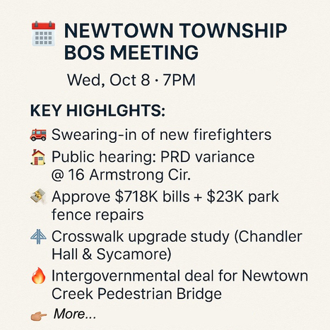 Summary of the 8 October 2025 #NewtownPA Township BOS Meeting | Newtown News of Interest | Scoop.it