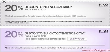 Buono sconto Kiko del 20% | Campioni omaggio profumi, fondotinta, trucchi, creme viso e corpo | Scoop.it