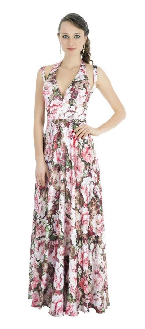 vestido de cetim estampado longo