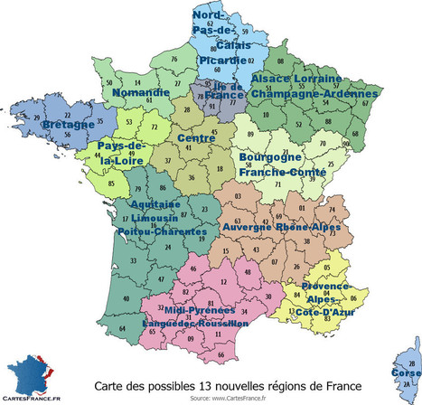 Carte des 13 nouvelles régions | Décentralisation et Grand Paris | Scoop.it