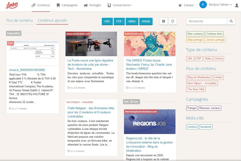 Limber : le hub pour gérer curation, production et diffusion de son contenu - Blog du Modérateur | LA CURATION DE CONTENU DANS UN ENVIRONNEMENT NUMÉRIQUE | Scoop.it