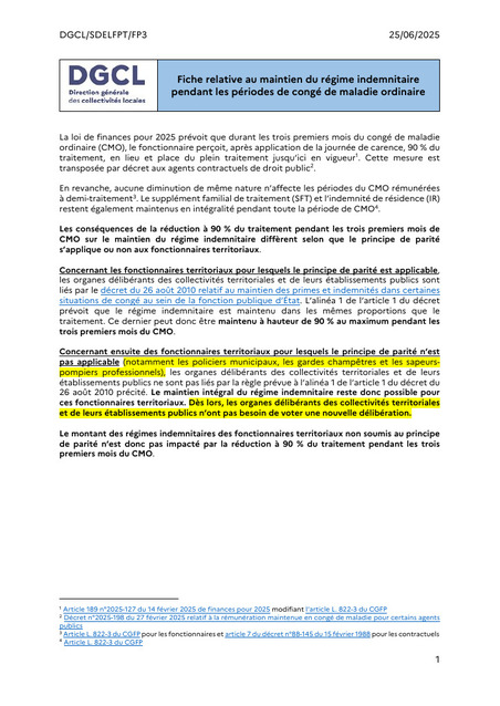 Fiche relative au maintien du régime indemnitaire pendant les périodes de congé de maladie ordinaire | Veille juridique du CDG13 | Scoop.it
