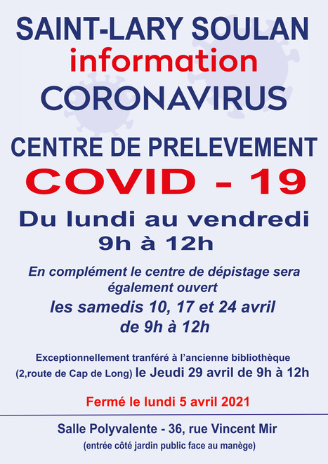 Saint-Lary Soulan : nouveaux horaires pour le centre de dépistage COVID-19 à compter du 3 avril | Vallées d'Aure & Louron - Pyrénées | Scoop.it