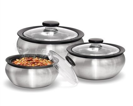 Details about   Set of 3 Insulated Stainless Steel Casserole 450 ml, 830 ml, 1370 ml -Brown 