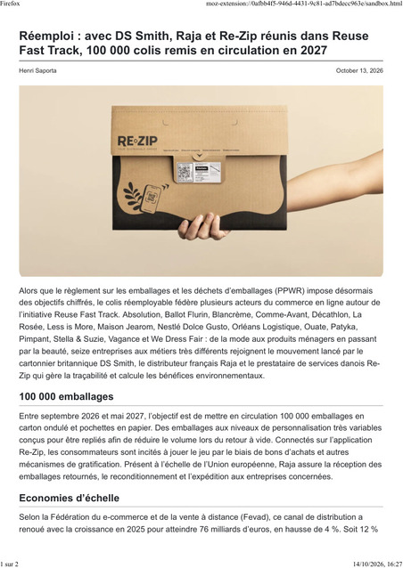 USINE_20261013_R&eacute;emploi avec DS Smith, Raja et Re-Zip r&eacute;unis dans Reuse Fast Track, 100 000 colis remis en circulation en 2027.pdf | "Sur mesure" : l'actualit&eacute; du cabinet | Scoop.it