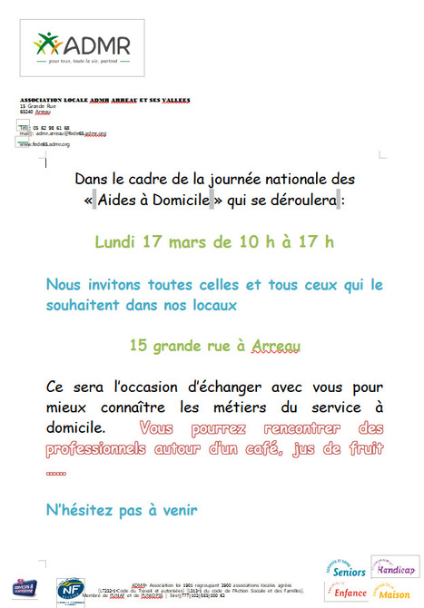 Opération portes ouvertes de l'ADMR à Arreau le 17 mars | Vallées d'Aure & Louron - Pyrénées | Scoop.it