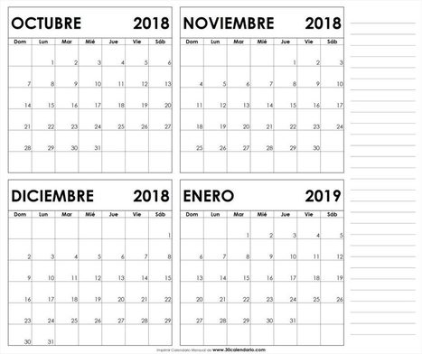 Calendario Octubre 2018 Calendario Mensual 2018 Para Imprimir