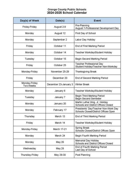 Orange County Public Schools Calendar 2024-2025...