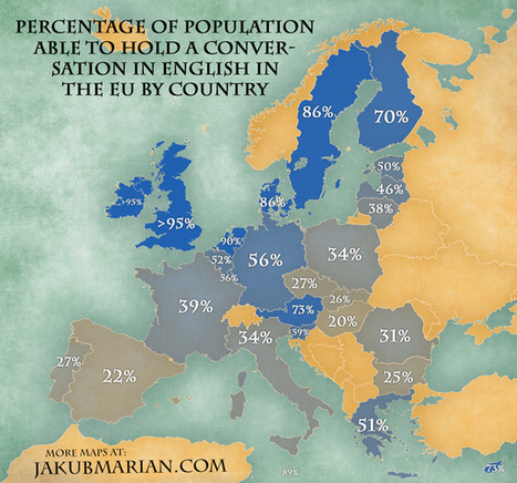 People speaking English in the EU by country : % MAP | Strictly pedagogical | Scoop.it