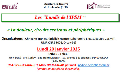 Les Lundis de l'IPSIT - Lundi 20 janvier 2025 : « La douleur, circuits centraux et périphériques » | Life Sciences Université Paris-Saclay | Scoop.it