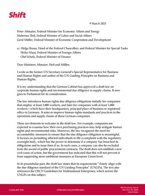 Letter from John Ruggie to German Ministers regarding alignment of draft supply chain law with the UNGPs | Responsible Sourcing | Scoop.it