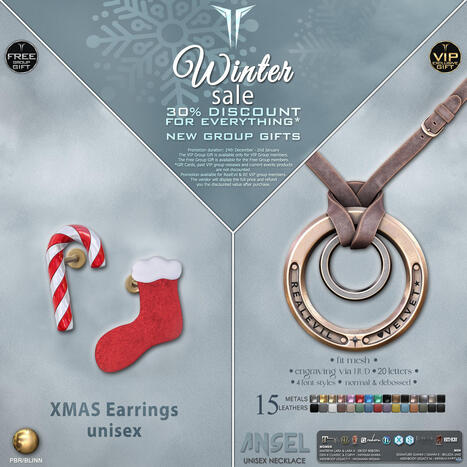 Unisex XMAS Earrings & Ansel Necklace December 2025 Group Gift by RealEvil Industries | Teleport Hub - Second Life Freebies | Second Life Freebies | Scoop.it