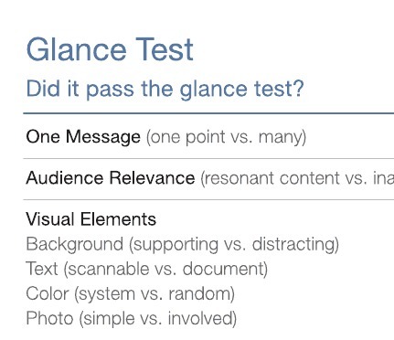 How To Evaluate A Presentation for Communication Effectiveness: The Glance Test by Nancy Duarte | Presentation Tools | Scoop.it