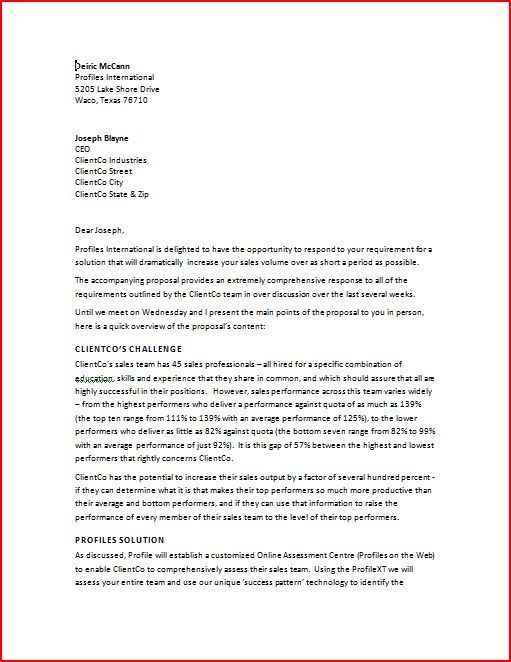business proposal cover letter