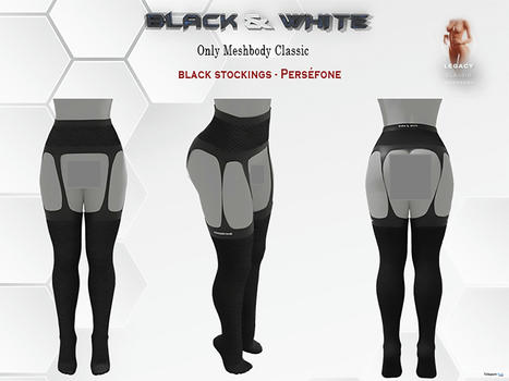 Persefone Black Stockings For Meshbody Classic 1L Promo Gift by BLACK & WHITE | Teleport Hub - Second Life Deals | Second Life Freebies | Scoop.it