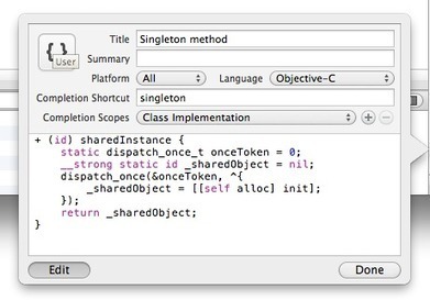 Singleton snippet for Xcode 4 | iOS & macOS development | Scoop.it