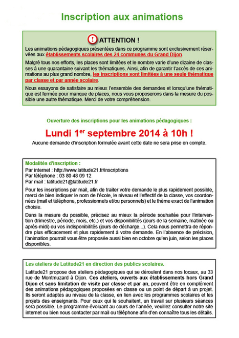 Latitude 21 : inscriptions aux animations pédagogiques | Veille Éducative - L'actualité de l'éducation en continu | Scoop.it