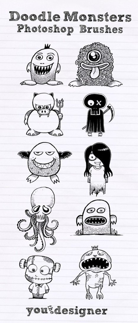 Doodle Monsters Photoshop Brushes - You The Designer | Drawing References and Resources | Scoop.it