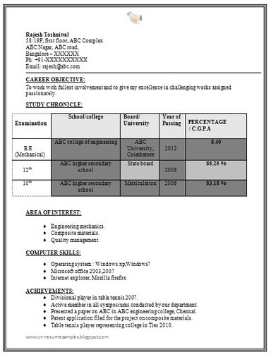 Resume format for freshers b tech mechanical - researchon.web.fc2.com