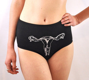 Black panties with white screen printed uterus underwear | Herstory | Scoop.it