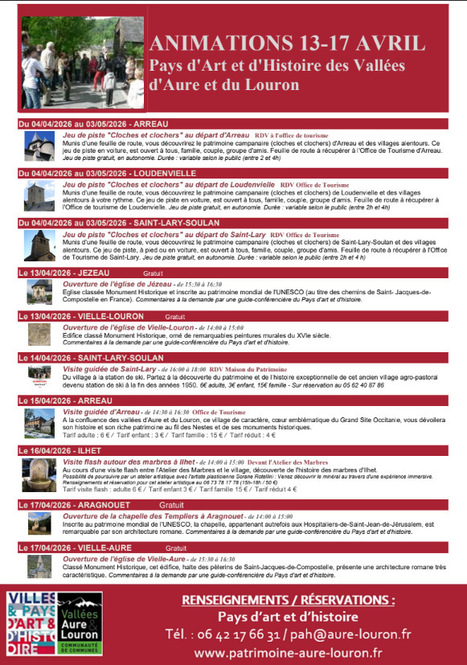 Programme des animations du Pays d'art et d'histoire des vall&eacute;es d'Aure et du Louron du 13 au 17 avril | Vall&eacute;es d'Aure & Louron - Pyr&eacute;n&eacute;es | Scoop.it