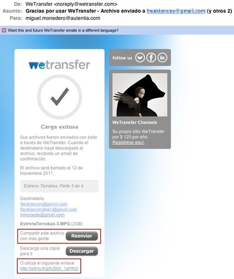 Wetransfer: una manera  fácil de enviar archivos pesados (hasta 2 Gb) | Cosas que interesan...a cualquier edad. | Scoop.it