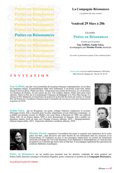 (Agenda) 29 mars, Paris, Guy Goffette et Sanda Vo&iuml;ca | Poezibao | Scoop.it