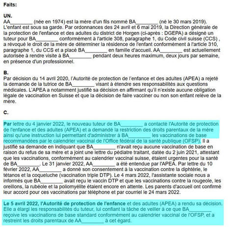 Cet arr&ecirc;t du Tribunal F&eacute;d&eacute;ral est tr&egrave;s important car il d&eacute;termine que les vaccinations p&eacute;diatriques, pour des tuteurs ou l'APEA, sont un devoir pour la protection de l'enfant et que l'absence de&hellip; |... | H&eacute;sitations Vaccinales: Observatoire HESIVAXs | Scoop.it