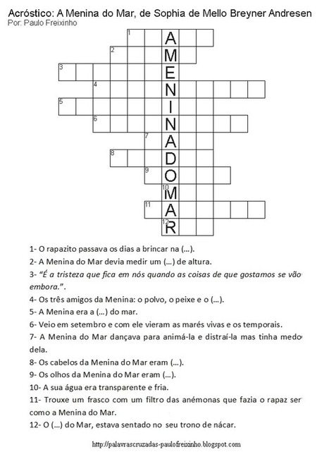 Palavras Cruzadas - Paulo Freixinho: A Menina do Mar | A BRINCAR TAMB&Eacute;M SE APRENDE | Scoop.it