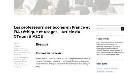 Les professeurs des &eacute;coles en France et l&rsquo;IA : &eacute;thique et usages &ndash; Article du GTnum #IA2GE &ndash; | Intelligence artificielle g&eacute;n&eacute;rative et p&eacute;dagogie | Scoop.it