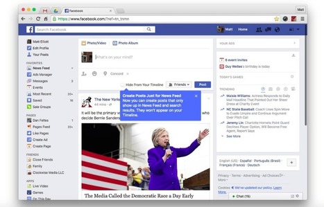 [#SocialMedia] #Facebook teste une fonction de partage en dehors de votre timeline  | Social media | Scoop.it