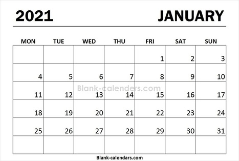 Print Blank January Calendar 2021 Cute 2021 C