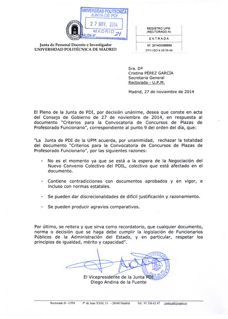La Junta de PDI UPM rechaza unánimemente el nuevo documento de concursos de Plazas de Profesorado Funcionario | Boletín resumen del año 2014. Pucherazo en las Sindicales UPM | Scoop.it