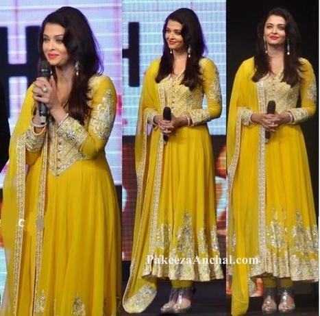 Beauty of Aishwarya Rai in Yellow Designer Anarkali Churidar Dress | Indian Fashion Updates | Scoop.it