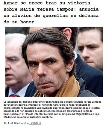 Aznar se crece tras su victoria sobre María Teresa Campos: anuncia un aluvión de querellas en defensa de su honor | PIENSA en VERDE | Scoop.it
