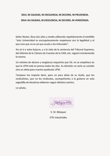 Cartas al sindicato SAP: NI CALIDAD, NI EXCELENCIA, NI DECORO, NI VERGUENZA | Boletín resumen del año 2014. Pucherazo en las Sindicales UPM | Scoop.it