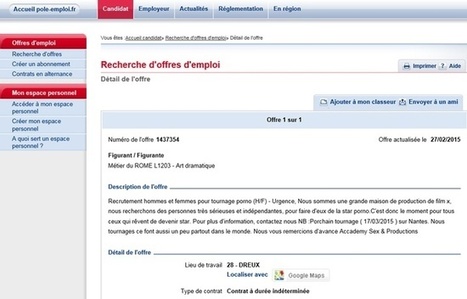 P&ocirc;le emploi propose de devenir acteur ou actrice porno | Revue de presse th&eacute;&acirc;tre | Scoop.it
