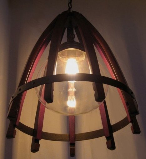Medusa, recycled oak wine barrel staves & hoop pendant light with glass shade | 1001 Light ideas ! | Scoop.it