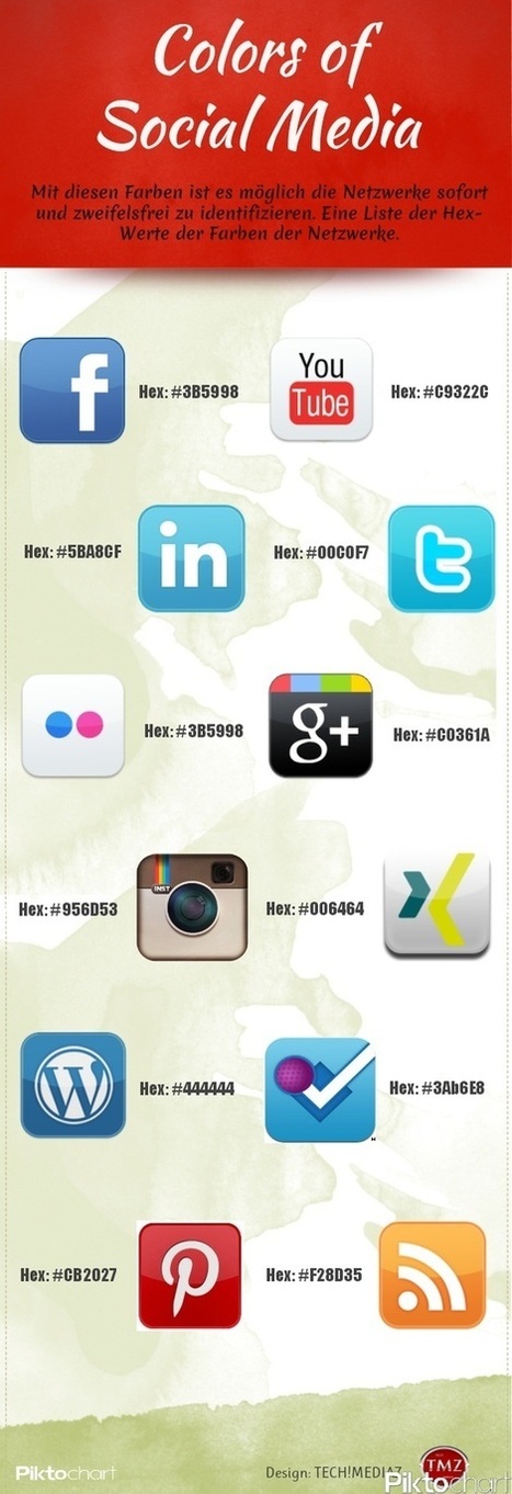 Les codes couleur hexadécimaux des principaux réseaux sociaux : Facebook, Twitter, Google +... | Ressources Community Manager | Scoop.it