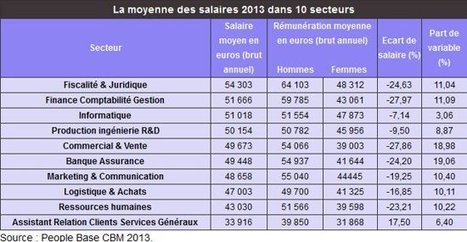 Les métiers les plus rémunérateurs en 2013 et c'est avec ce genre de tableau qu'on voit les incroyables écarts de salaires entre hommes et femmes... | L'emploi des femmes | Scoop.it