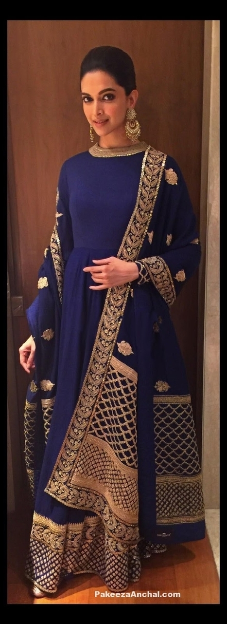 Deepika Padukone in Dark Blue Designer Long Frock with High neck Zari Design | Indian Fashion Updates | Scoop.it