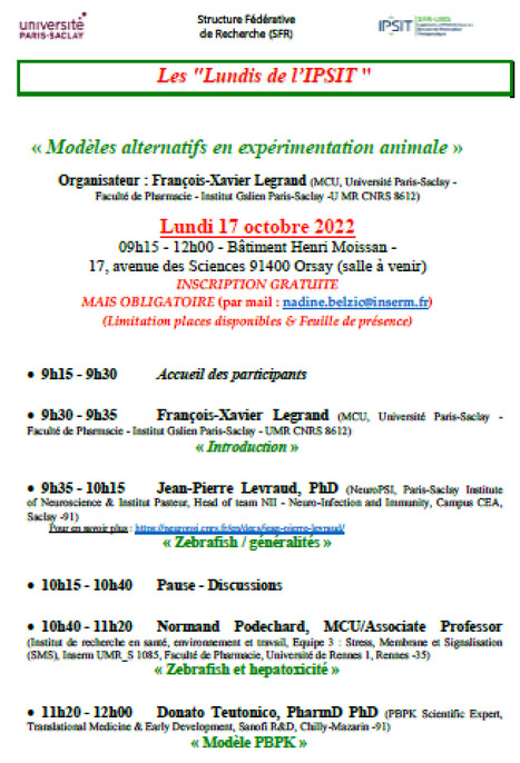 Les "Lundis de l'IPSIT" - 17 octobre 2022 &agrave; 9h15 | Life Sciences Universit&eacute; Paris-Saclay | Scoop.it