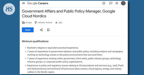 Google hakee Suomeen pr-p&auml;&auml;llikk&ouml;&auml; &rdquo;muokkaamaan poliittisia linjauksia&rdquo; | HS.fi | A1Uutiset | Scoop.it