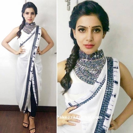 Samantha in White Plain Dhoti Saree with Embroidery border by Roshni Chopra | Indian Fashion Updates | Scoop.it