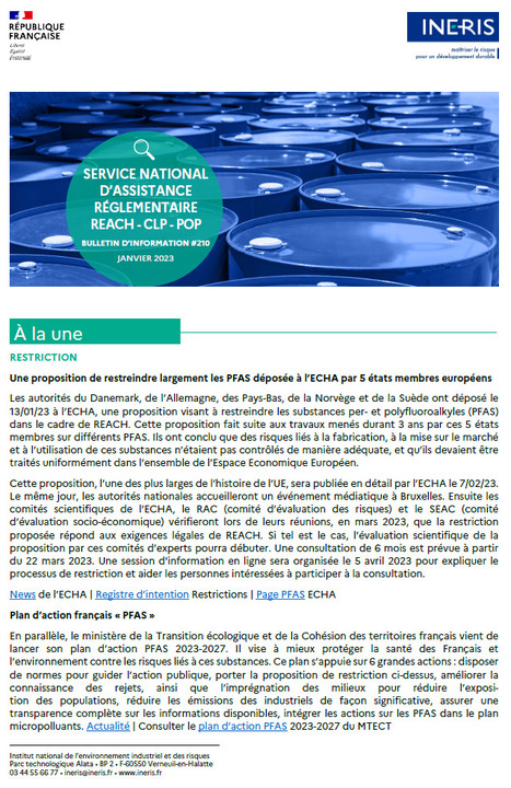 Lettre d&rsquo;information n&deg; 210 du&nbsp;service national d&rsquo;assistance r&eacute;glementaire REACH &ndash; CLP &ndash; POP | INERIS | Pr&eacute;vention du risque chimique | Scoop.it